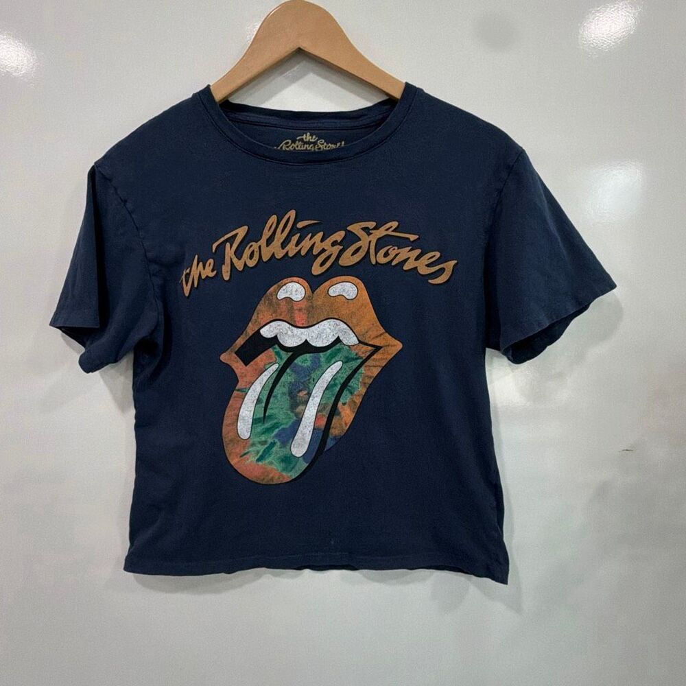 Rolling Stones Graphic Crop Tee Navy Blue Size S